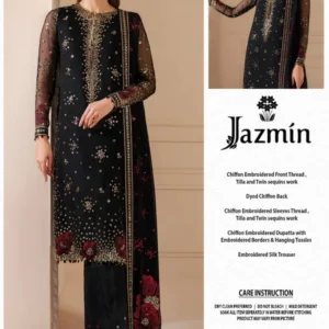 Jazmin AH-38 Luxury Chiffon Embroidered 3 Piece Unstitched Suit