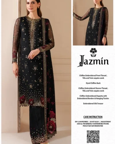 Jazmin AH-38 Luxury Chiffon Embroidered 3 Piece Unstitched Suit