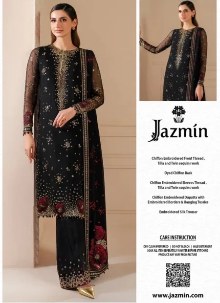 Jazmin AH-38 Luxury Chiffon Embroidered 3 Piece Unstitched Suit